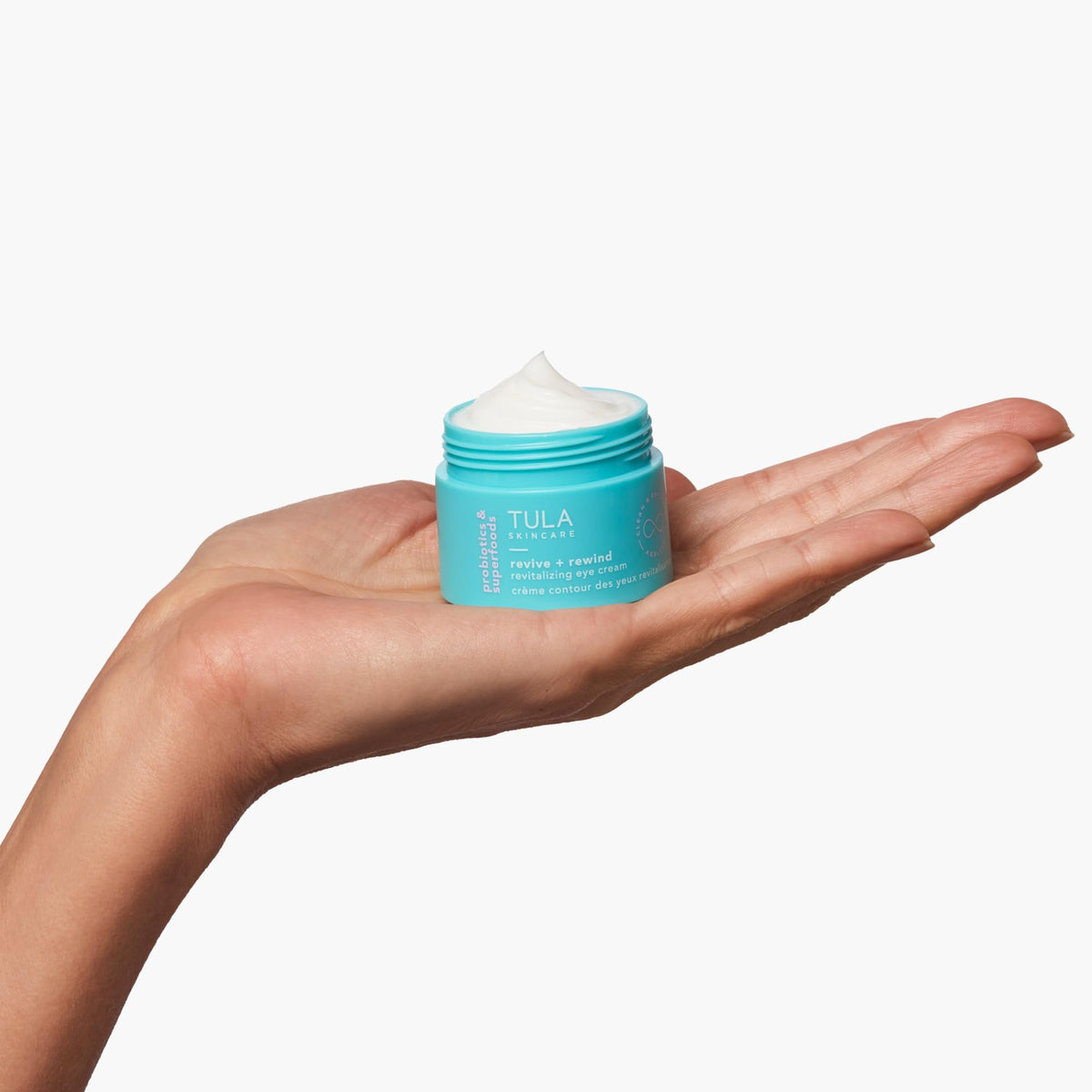 TULA texture swatch reveals silky, quick-absorbing formula around the eye skin.