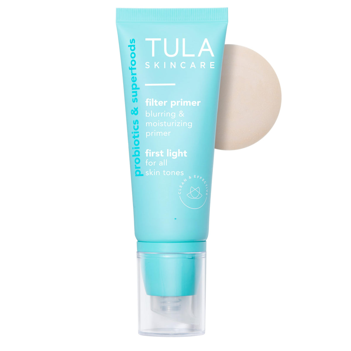 TULA Face Filter Primer bottle close-up showing a smooth base