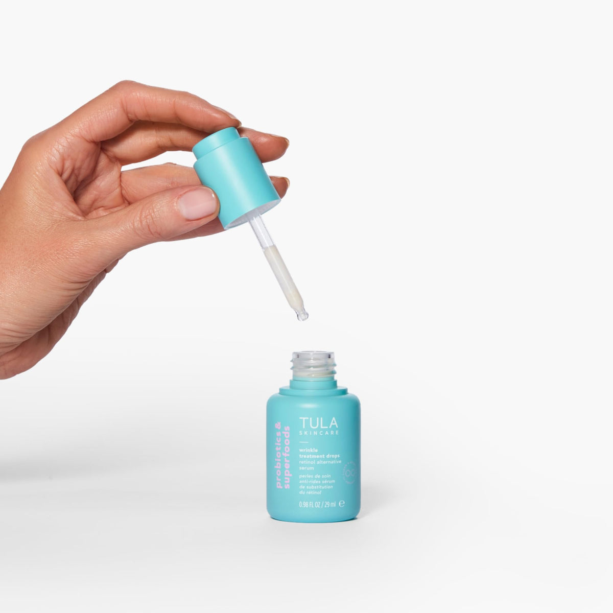 TULA Wrinkle Drops ingredients label featuring bakuchiol