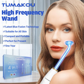 In‑use scene with the Tumakou wand for a quick home skincare session.
