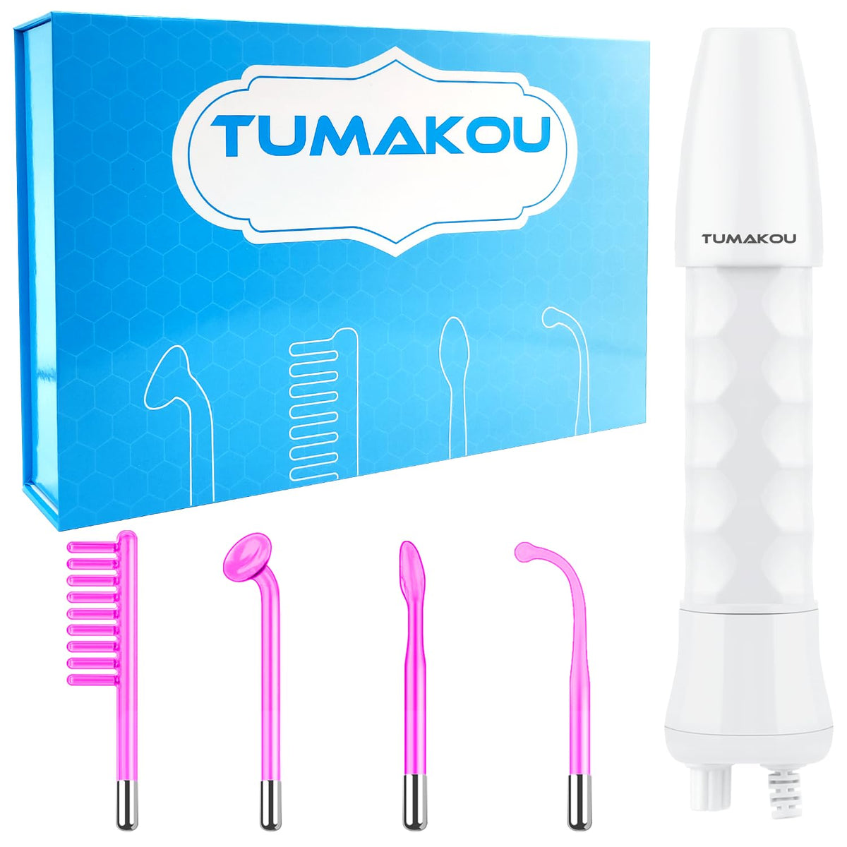 TUMAKOU Violet high frequency wand front view, compact home facial device.