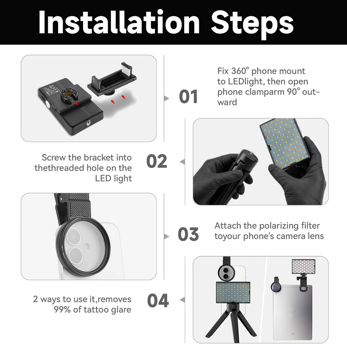 Tumalab Tattoo Light's built-in battery lasts over three hours of continuous use.