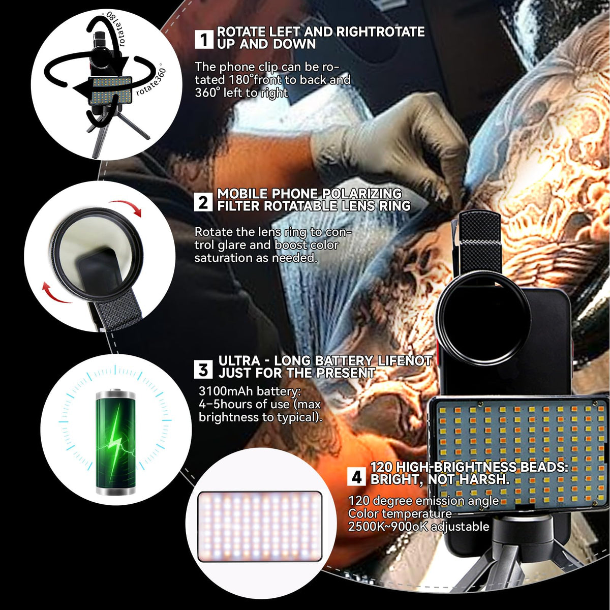Tumalab Tattoo Light includes USB charging cable for easy power on the go.