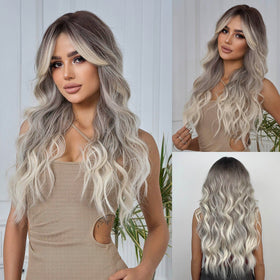 Tumhorn long ombre grey wig overall view for daily wear.