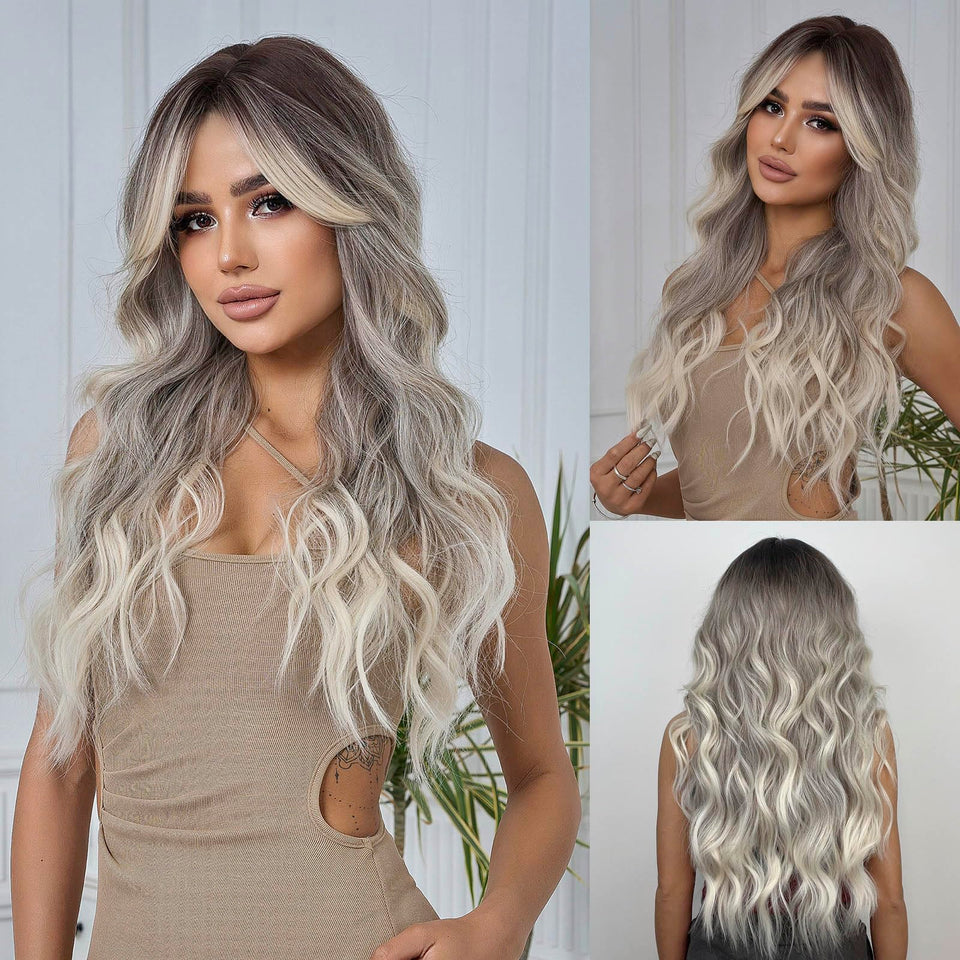 Tumhorn long ombre grey wig overall view for daily wear.