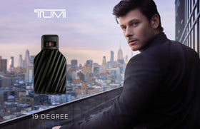 TUMI 19 Degree lifestyle shot, premium fragrance for the modern explorer