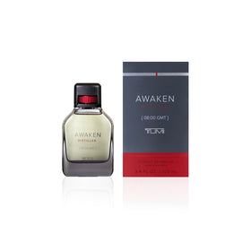 TUMI Awaken Distilled bottle highlighting opening notes for daily wear.