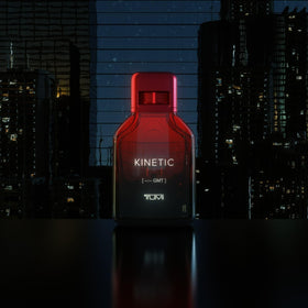 Tumi Kinetic packaging hints at warm, woody notes.