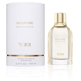 TUMI Signature Experience Collector bottle front view showing premium fragrance for everyday luxury