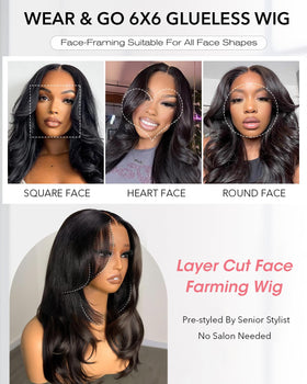 TUNFINE glueless wear-and-go wig with curtain bangs for quick styling