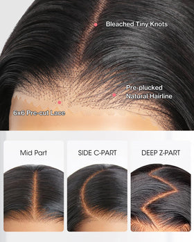 TUNFINE layered curtain bangs closure wig with 6x6 lace for versatile styling.