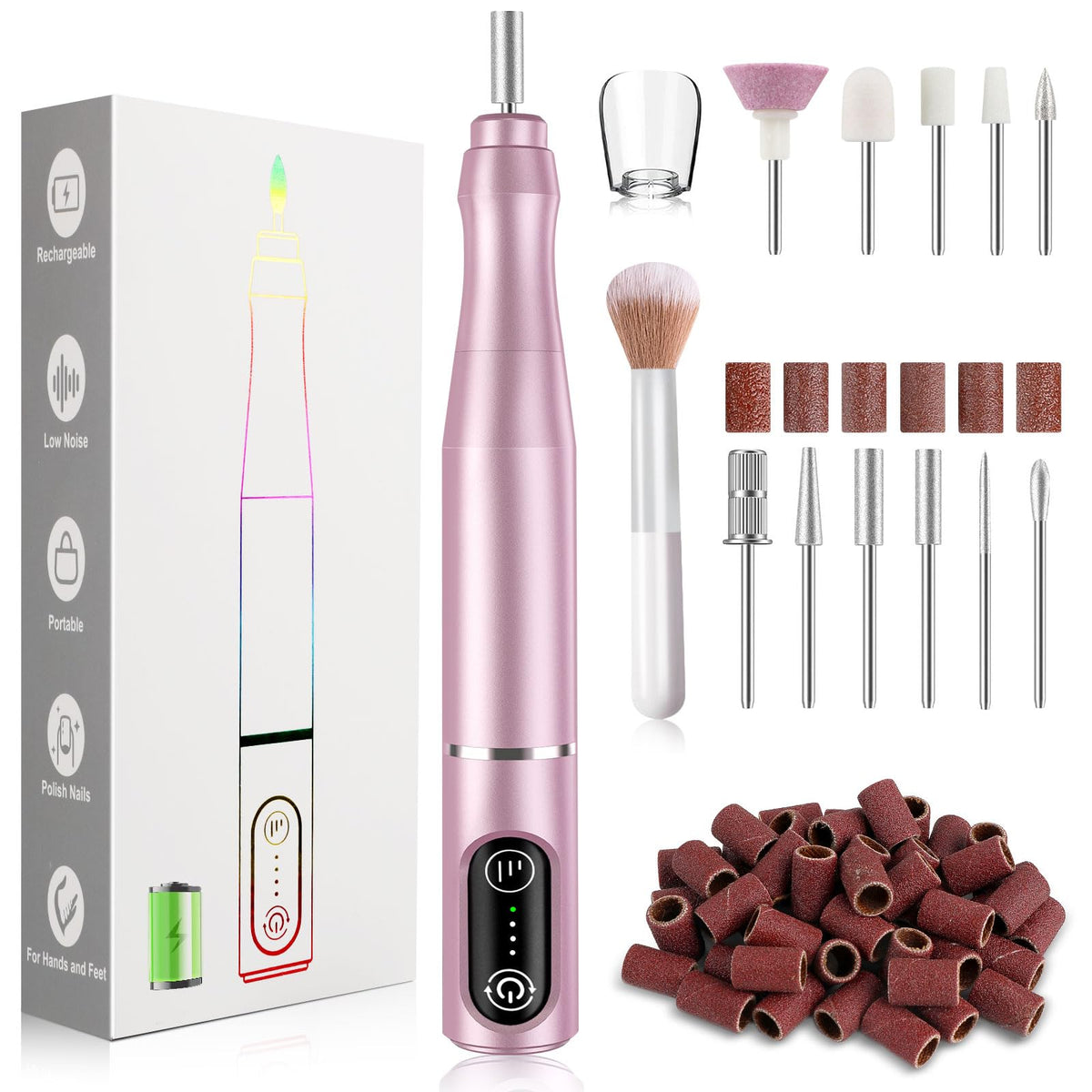 TUOBEO cordless nail drill kit front view, compact and portable for on-the-go nails