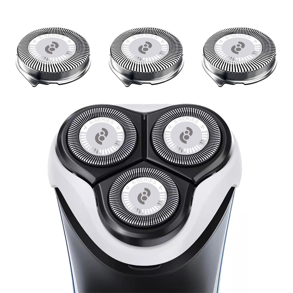 Tuokiy HQ8 replacement heads close-up for precise cutting on Aquatec shavers.