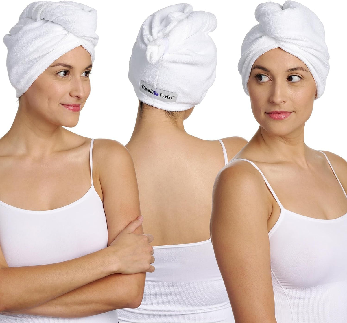 Turbie Twist 100% cotton hair wrap pack3 for quick, gentle drying.