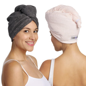 Turbie Twist 2-pack grey and pink wrap for quick hair drying