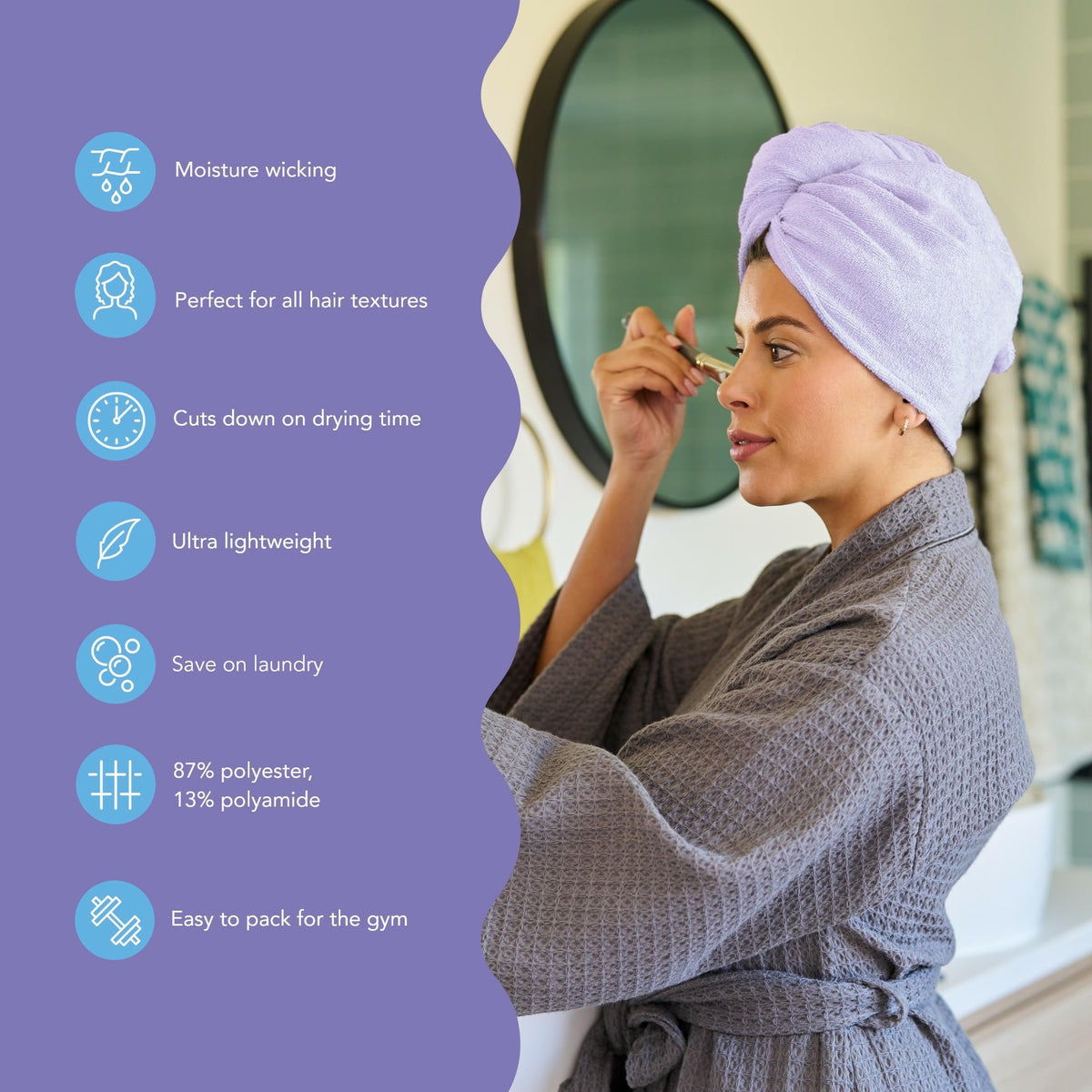 Turbie Twist microfiber hair towel draped in lemon for fast-drying styling.