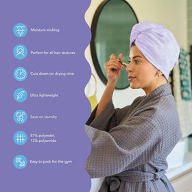Turbie Twist microfiber hair towel draped in lemon for fast-drying styling.