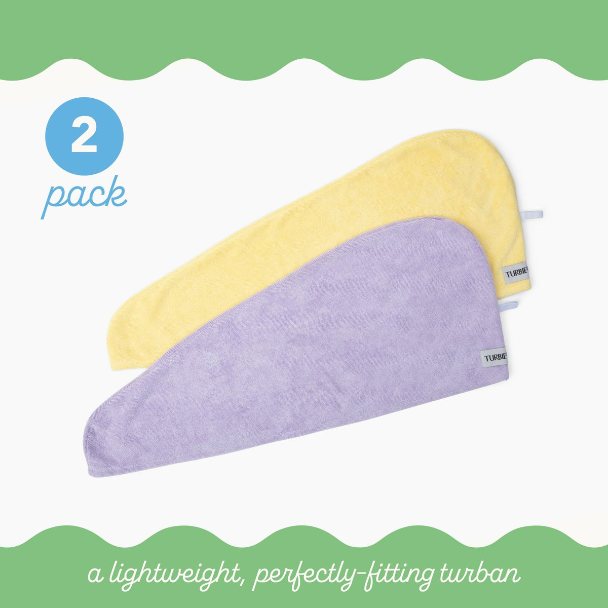 Turbie Twist microfiber hair towel worn as a fast-drying wrap for hair.