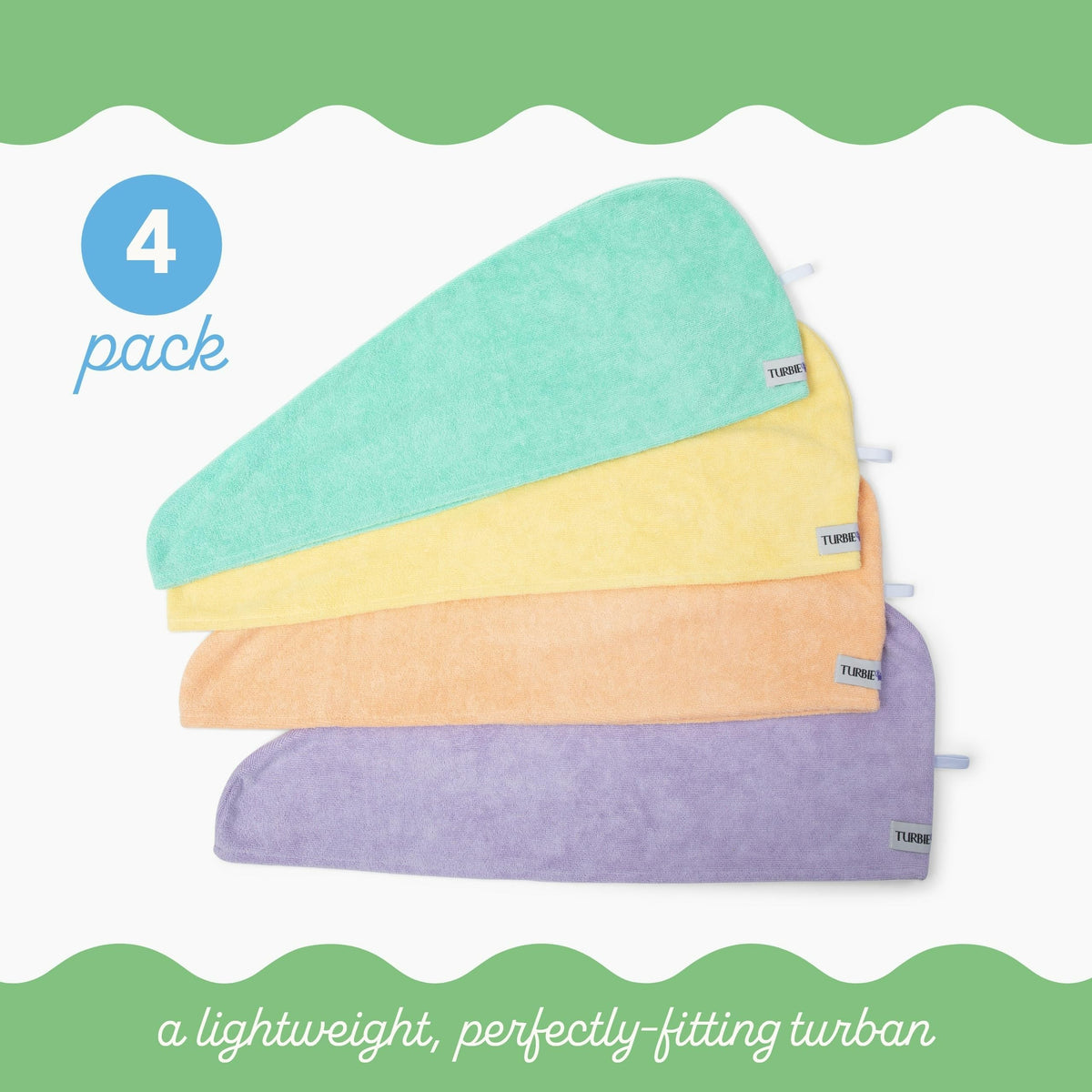 Turbie Twist lilac microfiber hair towel offering quick drying with low friction.