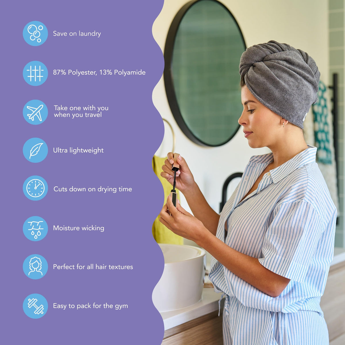Turbie Twist microfiber towel, ultra-absorbent for faster drying