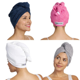 Turbie Twist hair towel wrap pink for quick, gentle post-shower drying.