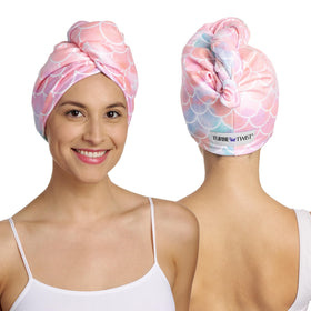 Turbie Twist Mermaid microfiber hair towel 2-pack for quick water absorption and faster drying