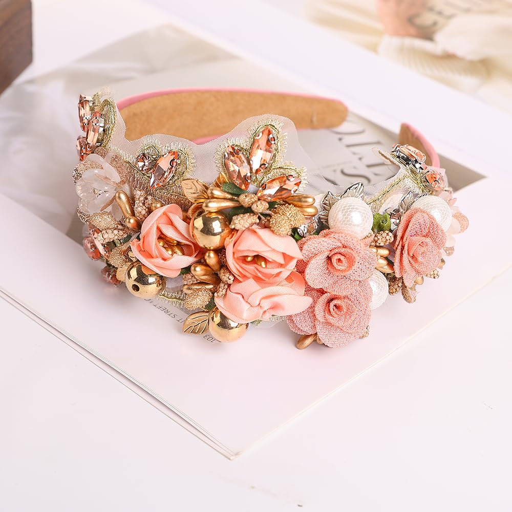 TURTLEDOVE headband features crystal embellishments for subtle shine in pink.