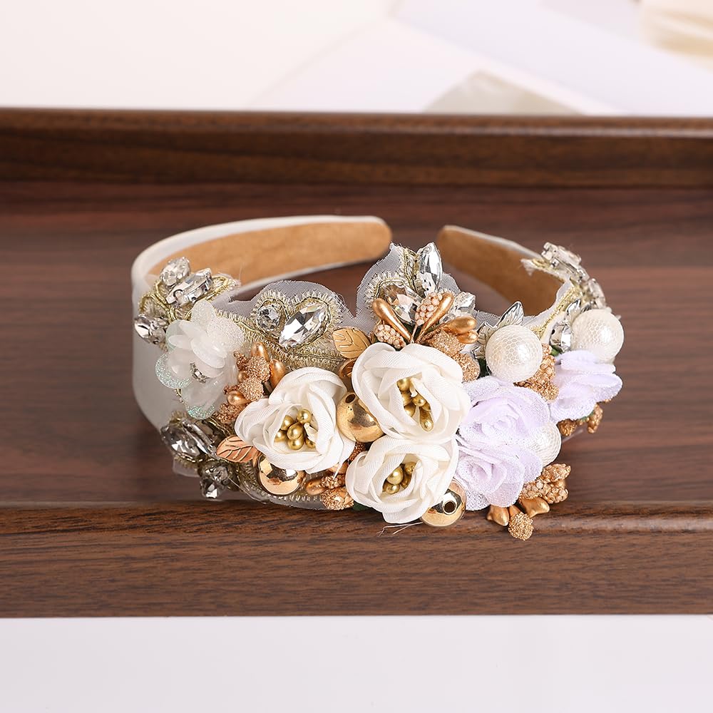 TURTLEDOVE Bridal crown headband with lace and crystals for a fairy-tale look.