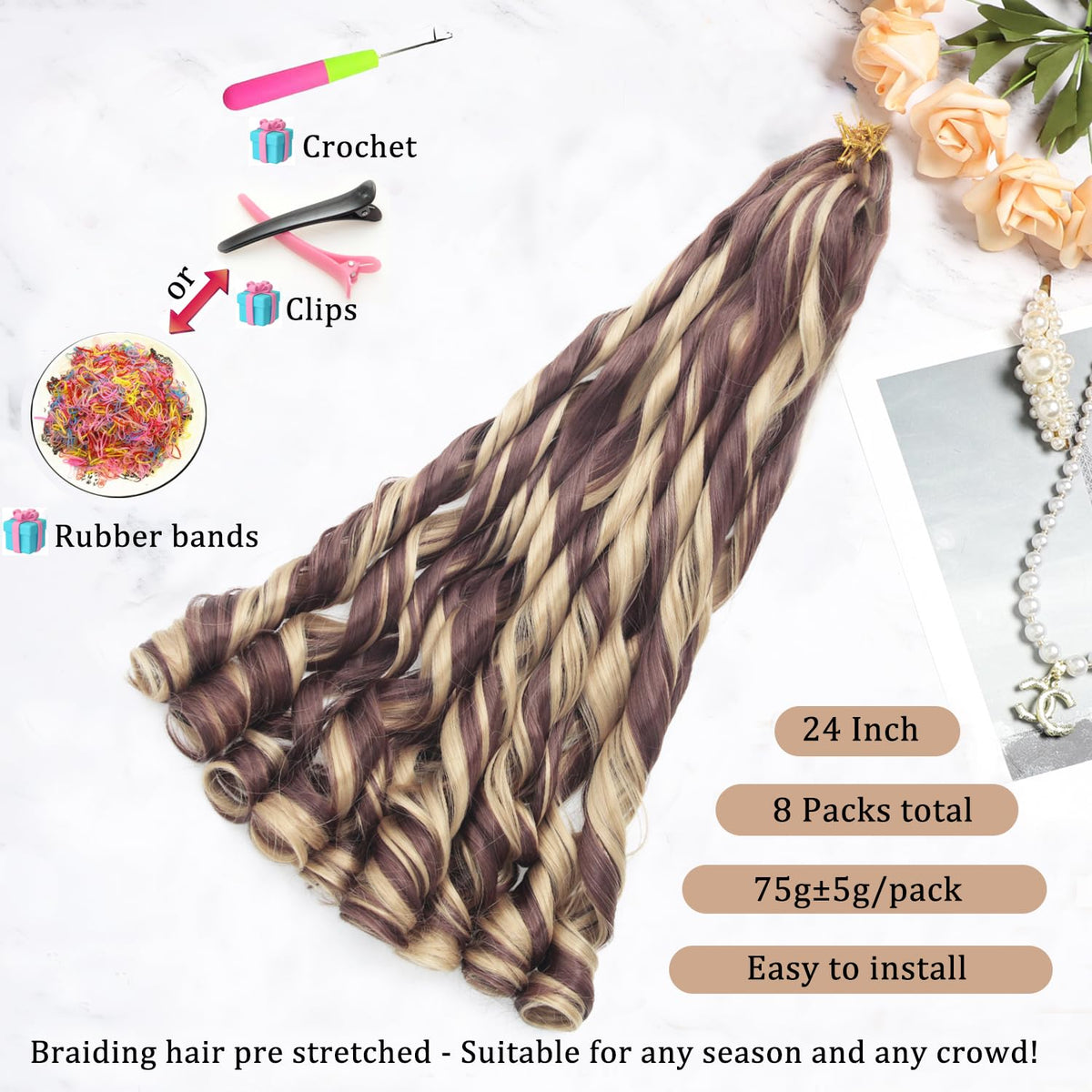 TUVOJALE French Curl Braiding Hair 24inch closeup curls show bouncy texture ideal for protective styles