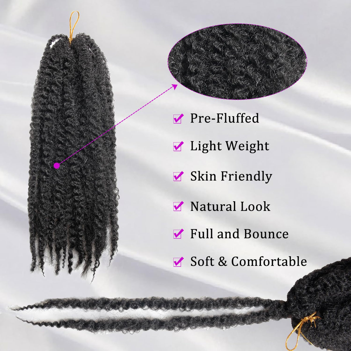 TUVOJALE Marley Twist scalp-friendly hair offers light, breathable wear all day.