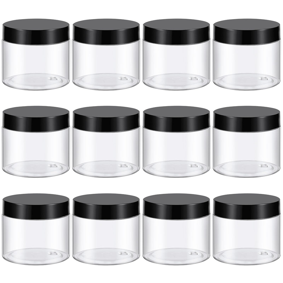 Tuzazo 36-pack 6oz plastic jar with lids, clear visibility for cosmetics storage.