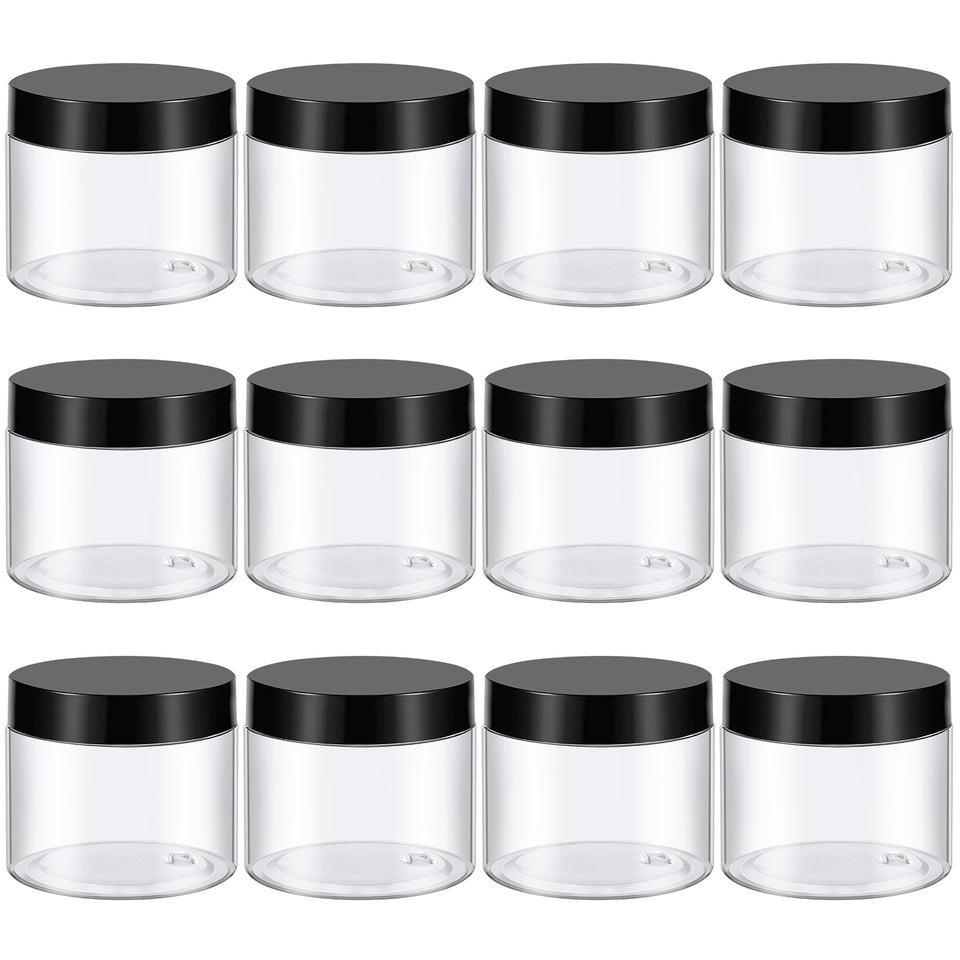 Tuzazo 36-pack 6oz plastic jar with lids, clear visibility for cosmetics storage.