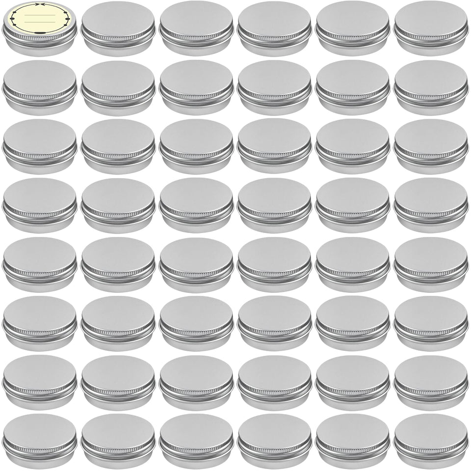 TUZAZO 0.5 oz aluminum tin with screw lid and labels for organized cosmetics