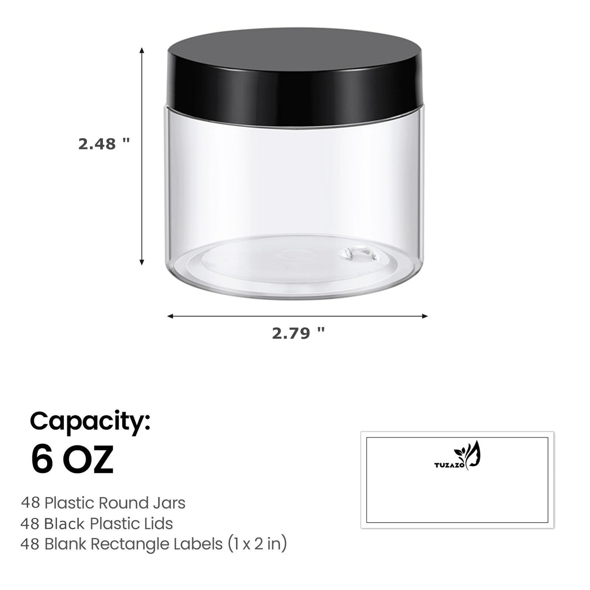 TUZAZO 6oz clear plastic containers ideal for makeup and travel.