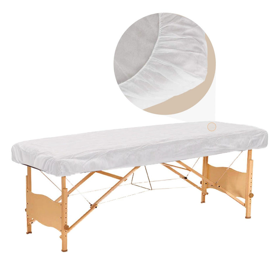 Tvvcalk disposable fitted sheet wrapped securely on a 36x85 massage table for clean sessions