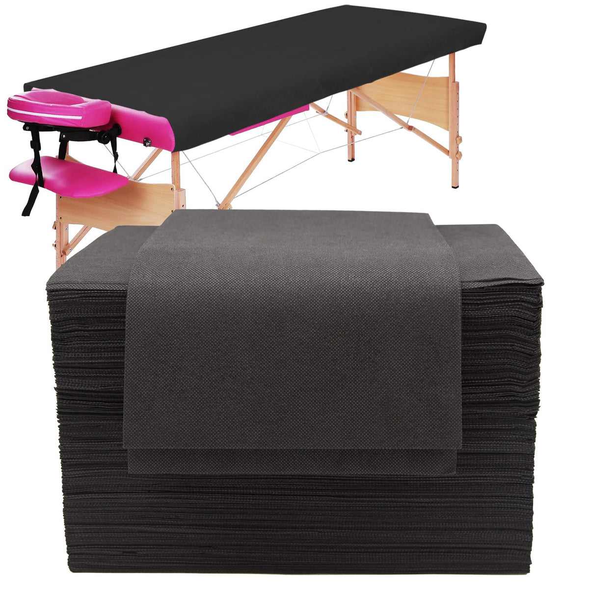 Tvvcalk disposable table sheets 31x79 black provide clean, hygienic protection for clients.