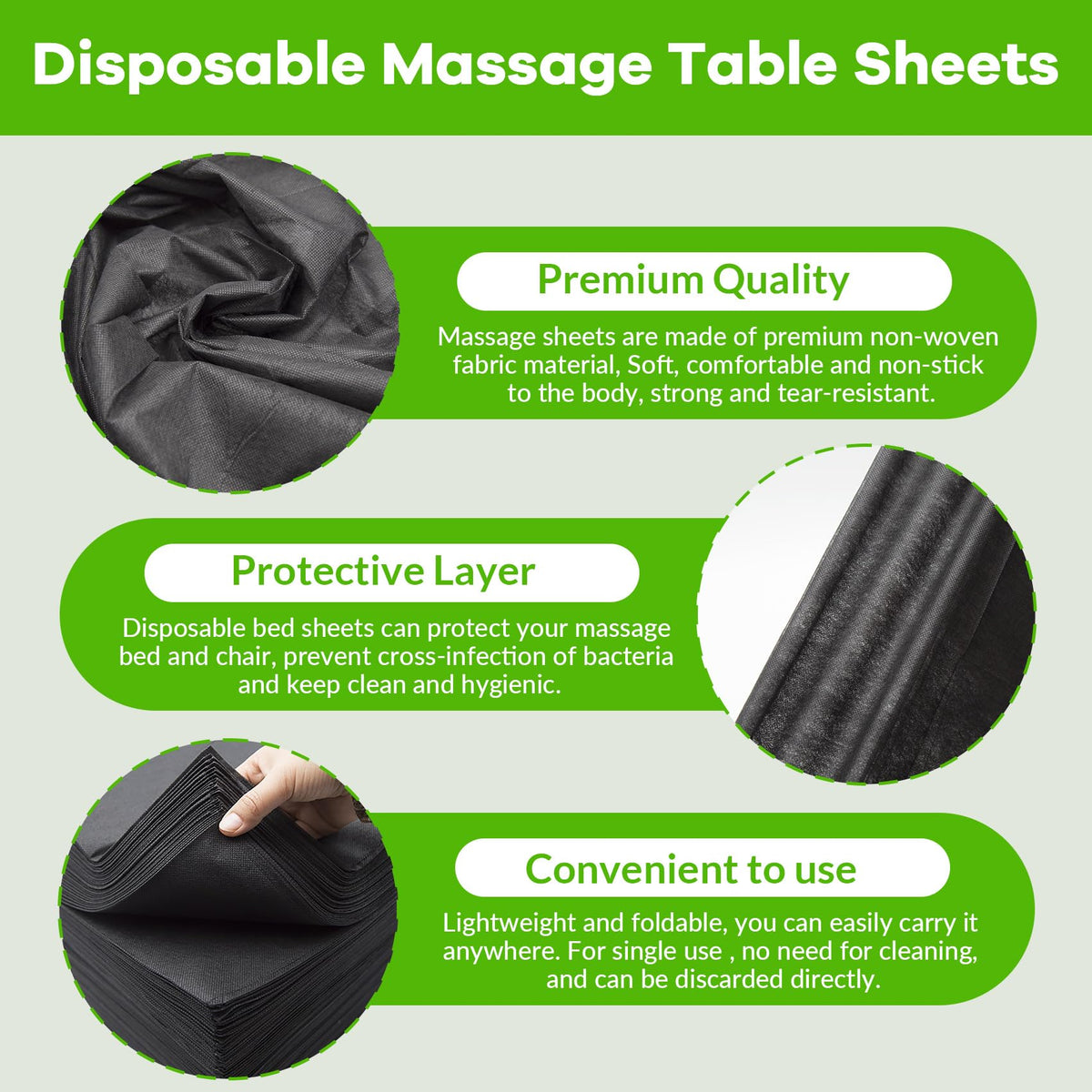 Tvvcalk sheet layer highlights sweat-absorbent surface for comfortable client experiences.