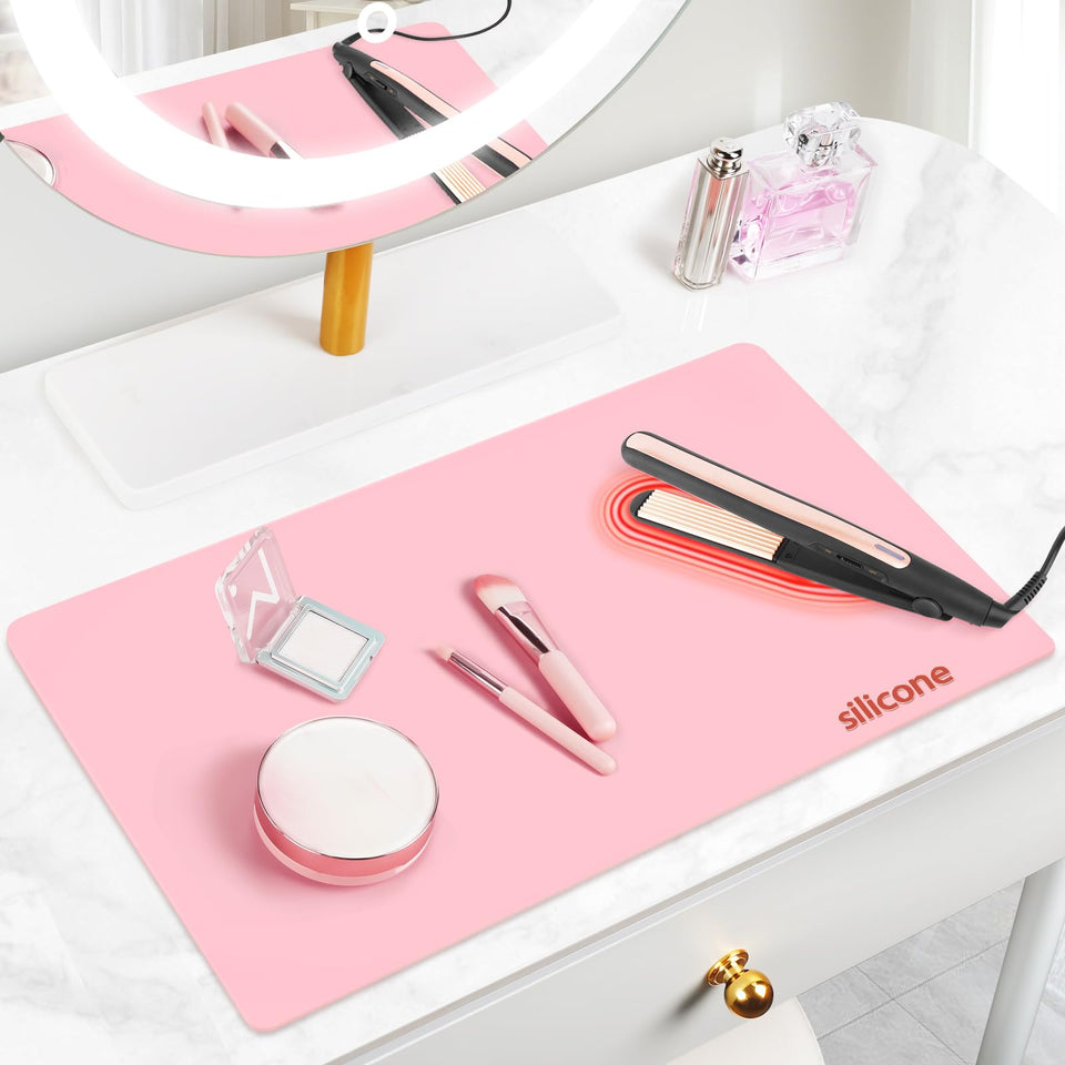 TWAKAP silicone vanity mat in pink protects your vanity from stains and scratches.