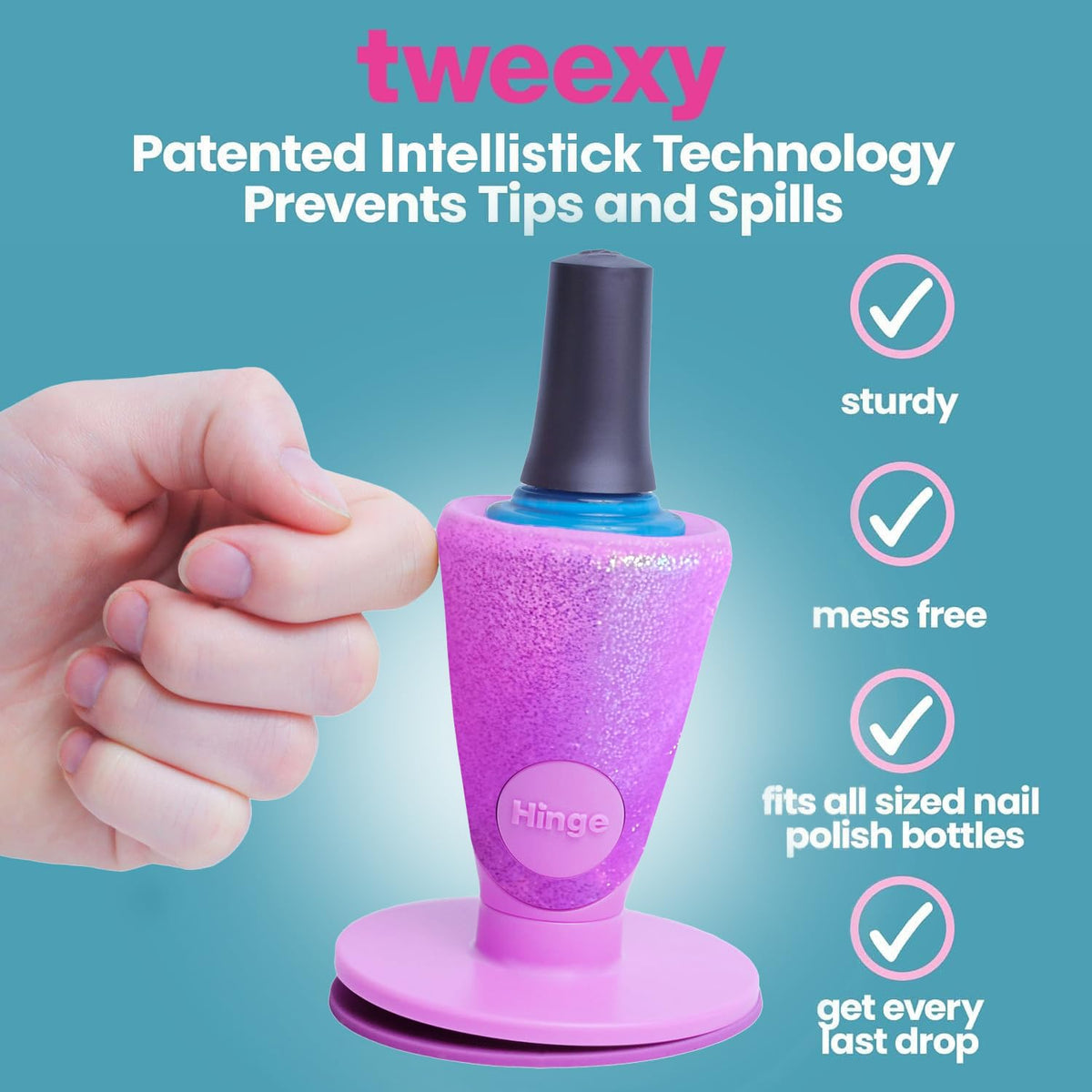 Tweexy Hinge holds most polish bottles securely during manicure.