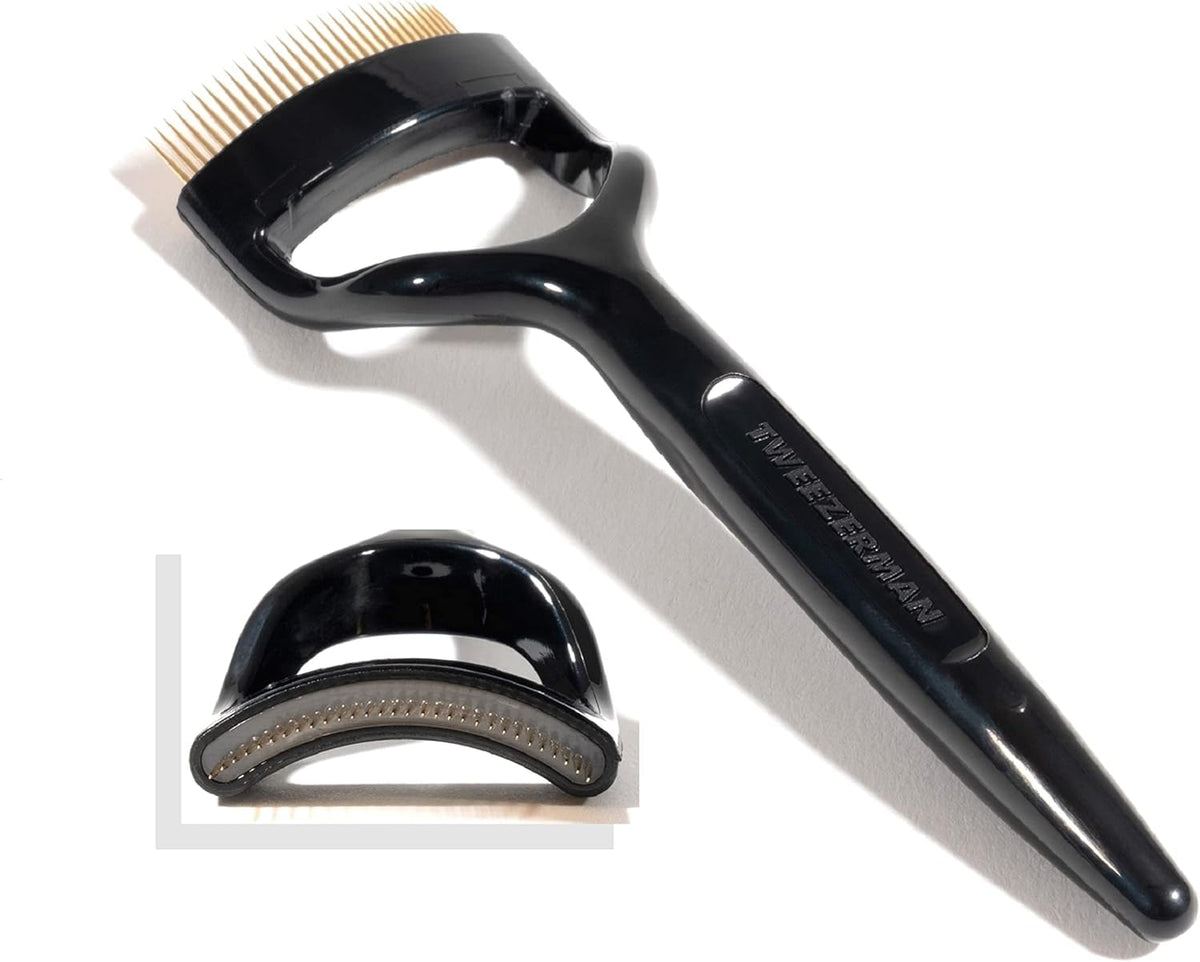 Tweezerman Curl 38 lashcomb helps remove mascara while lashes are wet for even separation.