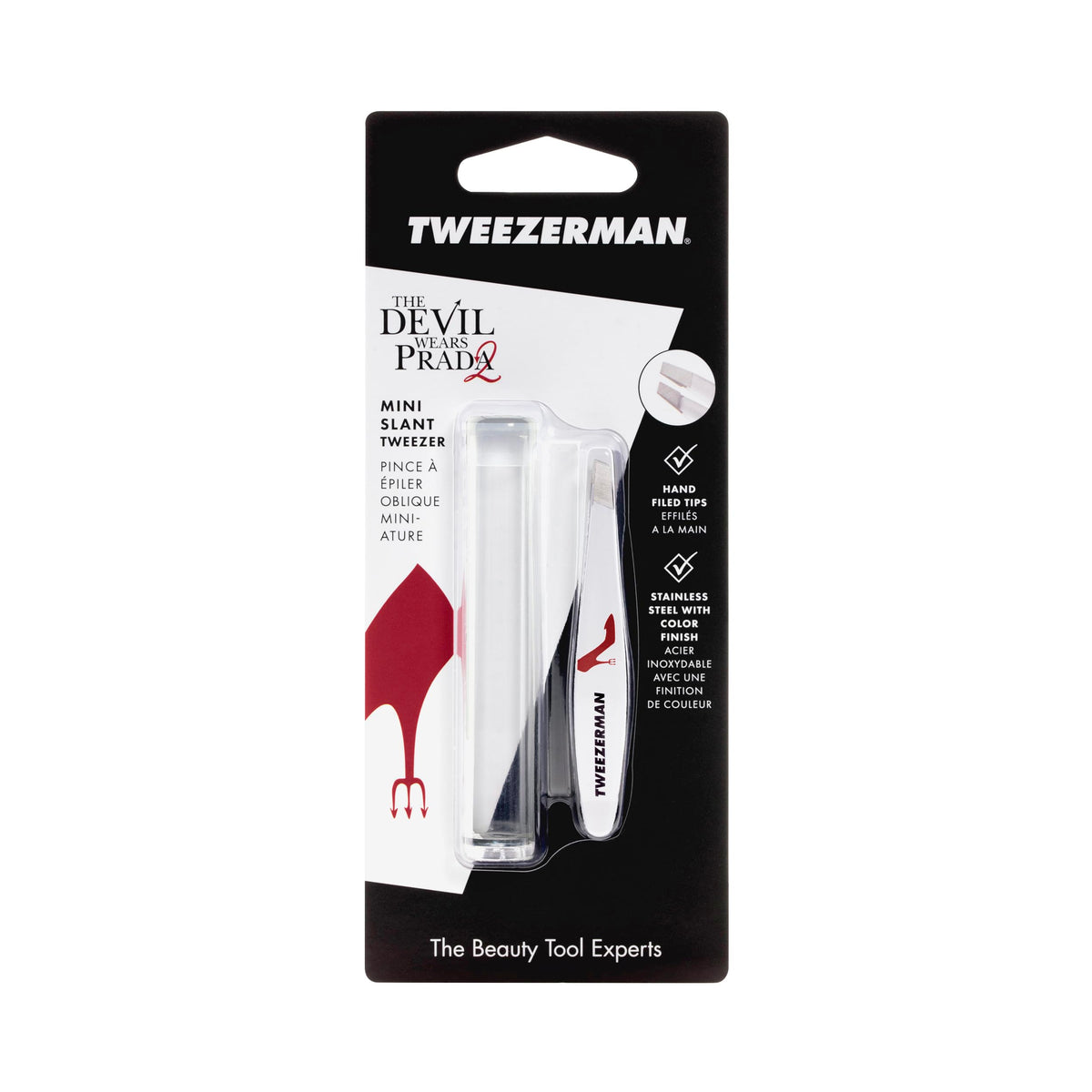 Tweezerman Devil Wears Prada 2 Mini Slant Tweezer angled tips for comfortable extraction of fine hairs