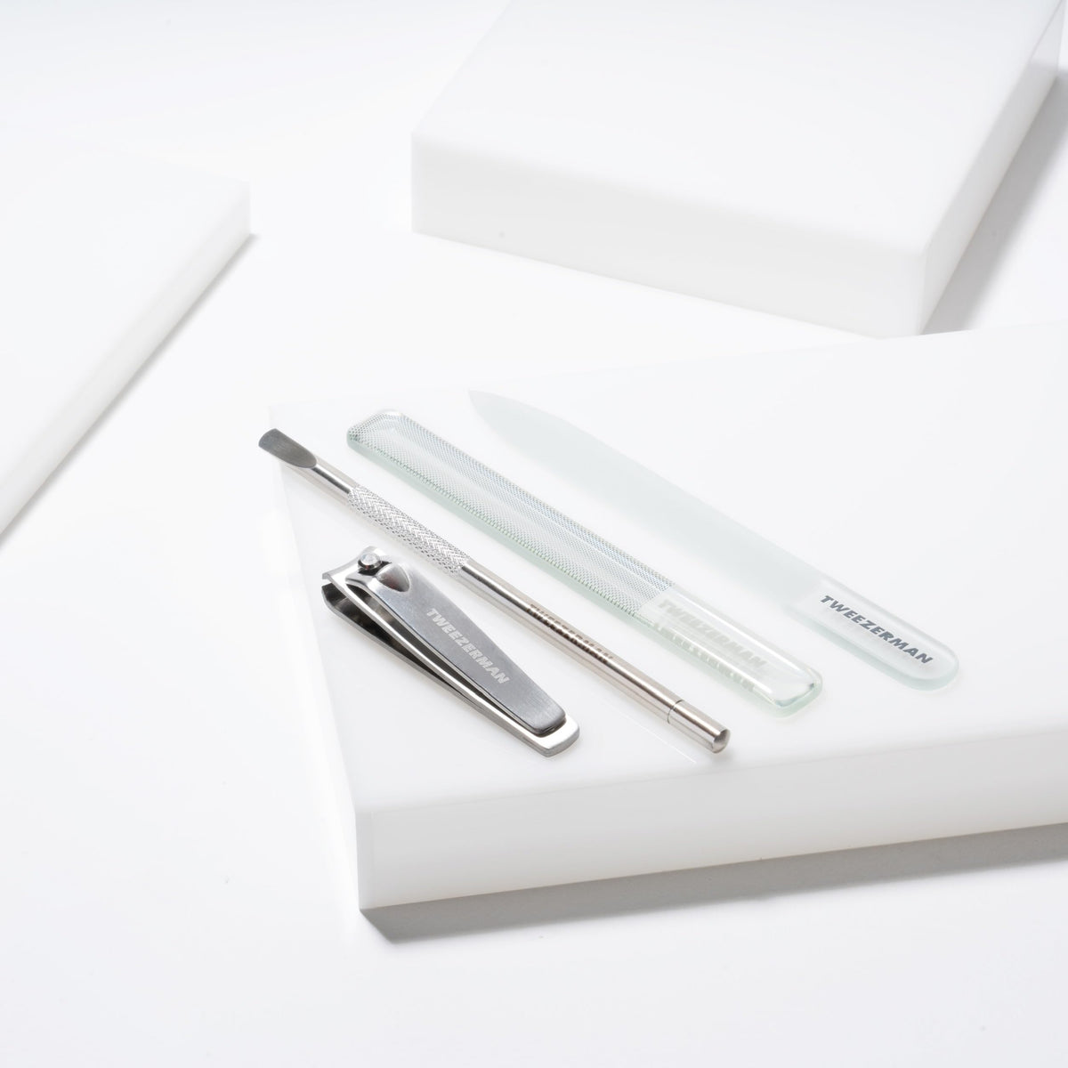 Tweezerman Glass Manicure Set Nail Buffer adding natural shine