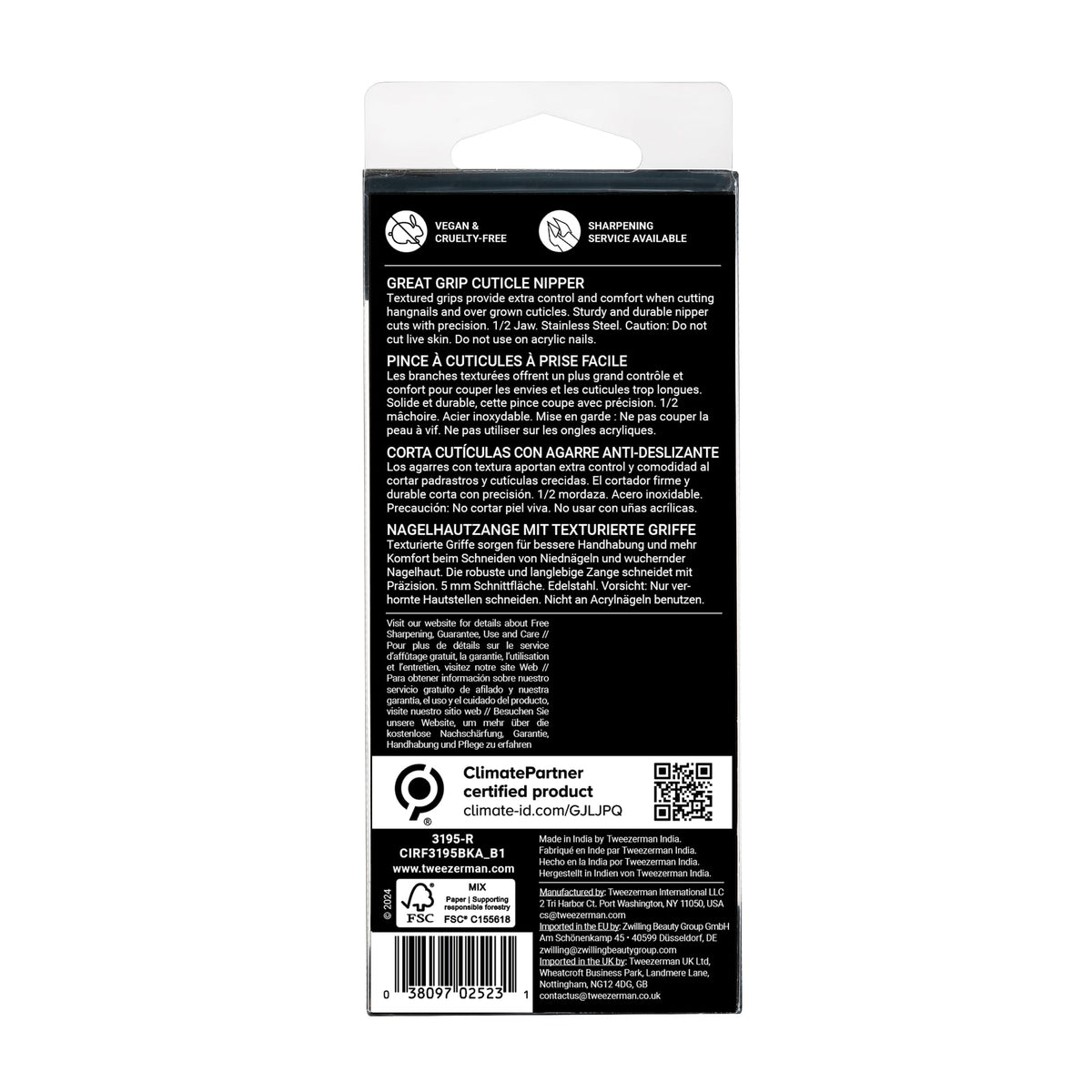 Stainless steel Tweezerman Great Grip Nipper offers durability and easy cleaning
