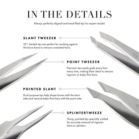 Tweezerman hand-filed tips aligned for secure grip on each hair.