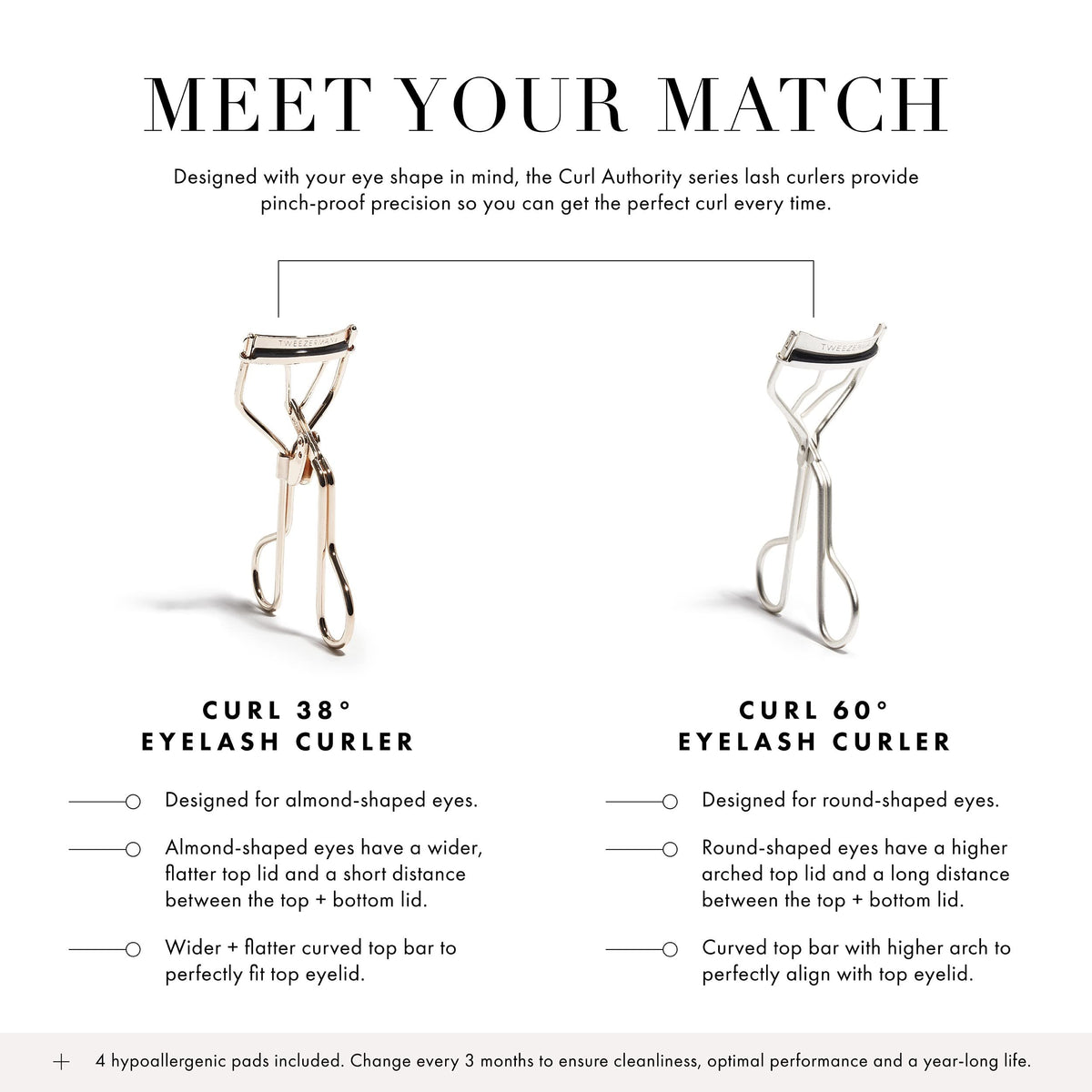 Tweezerman lash curler with wide opening captures all lashes without pinching.