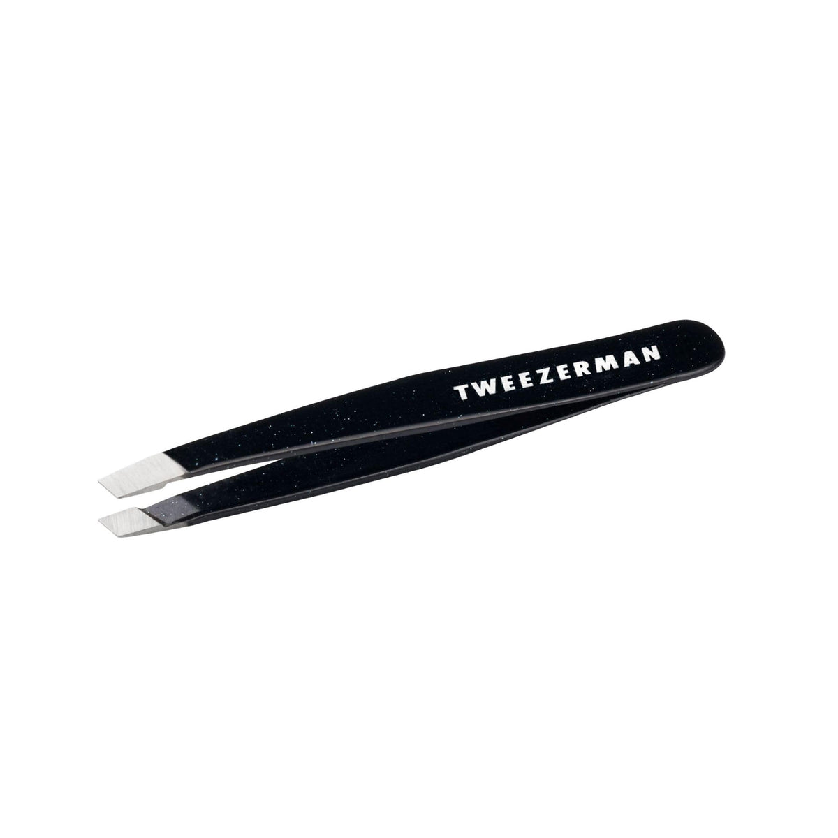 Tweezerman Mini Slant Tweezer tip closeup showing precise aligned tips for clean removal