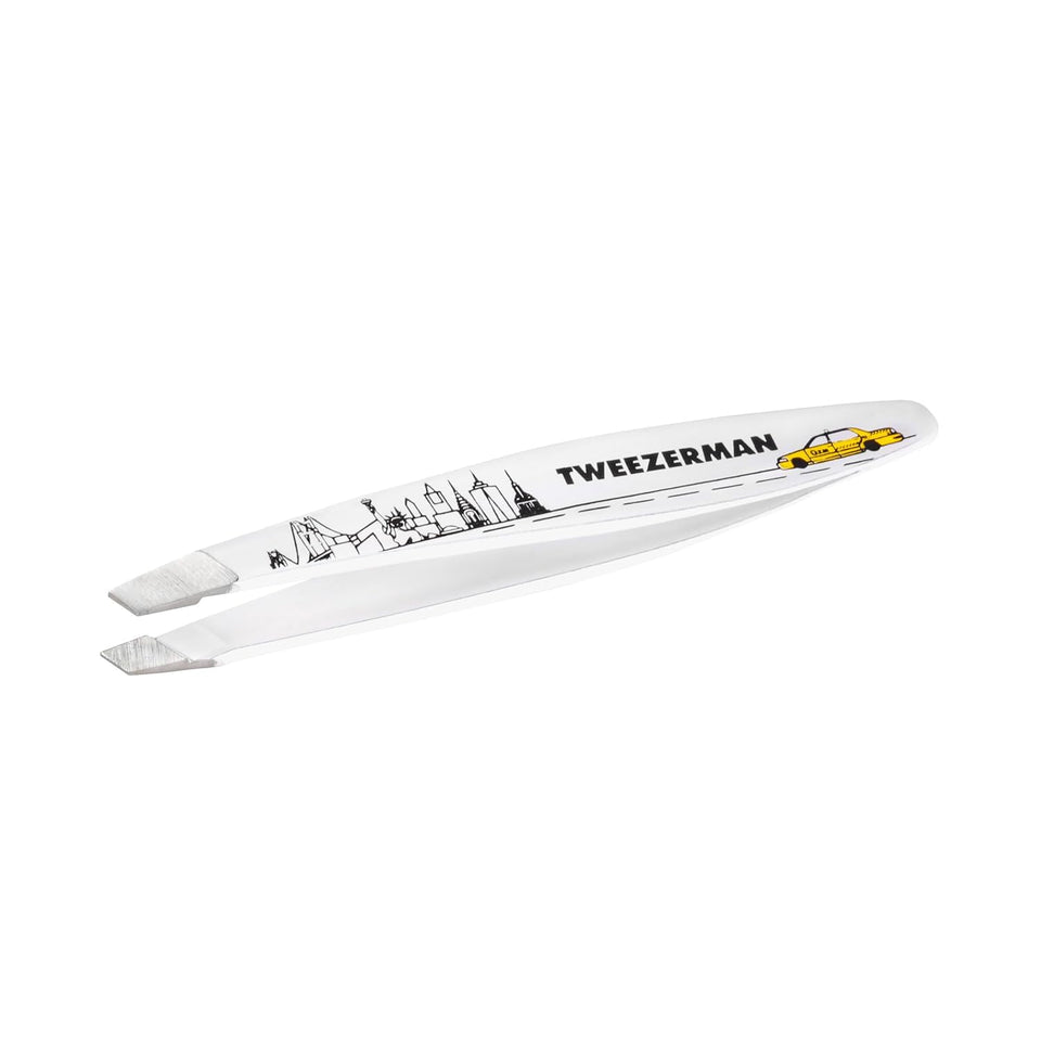 Tweezerman NYC Mini Slant Tweezer with precision tips for clean brow shaping.
