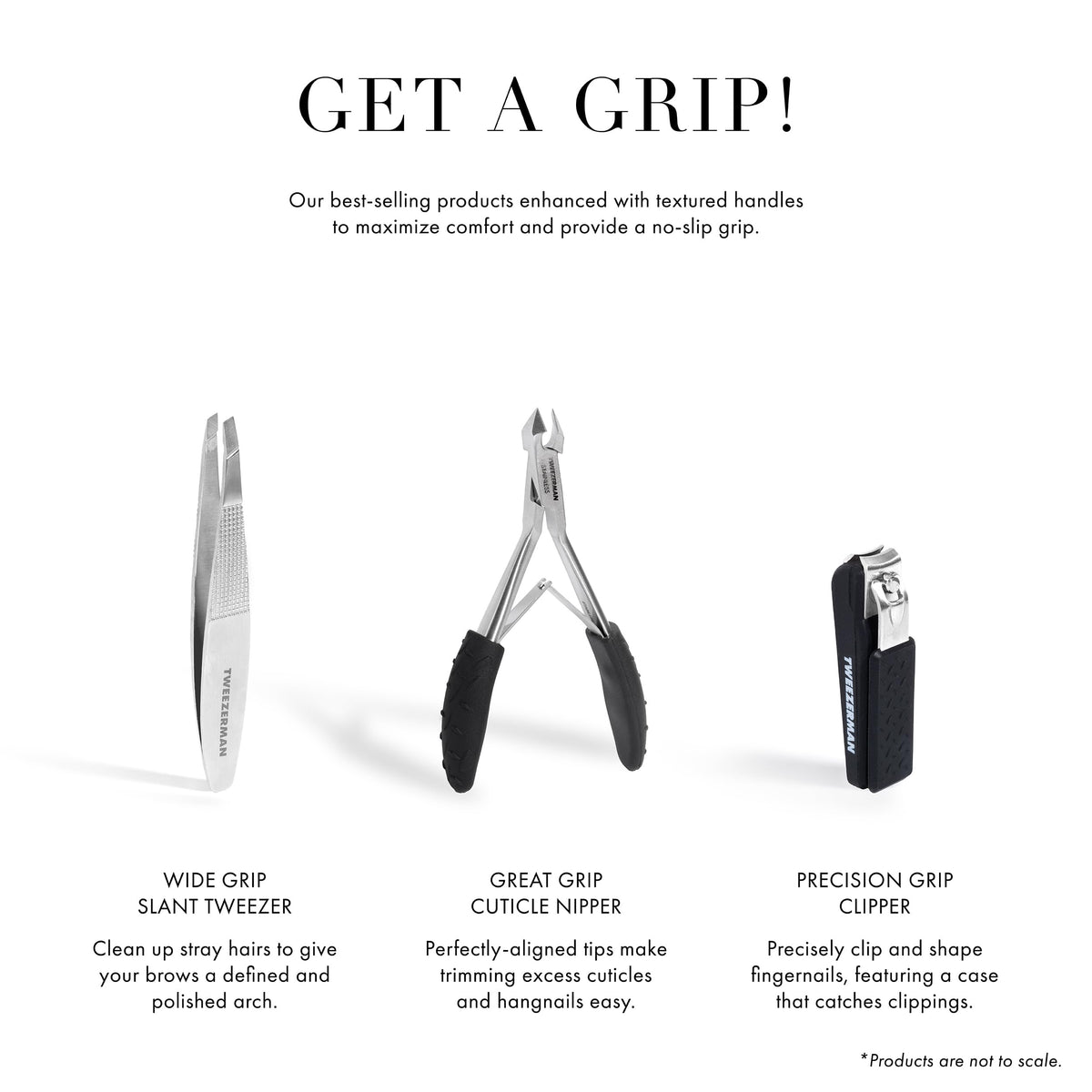 Textured no-slip grip on Tweezerman Slant Tweezer enables confident control.