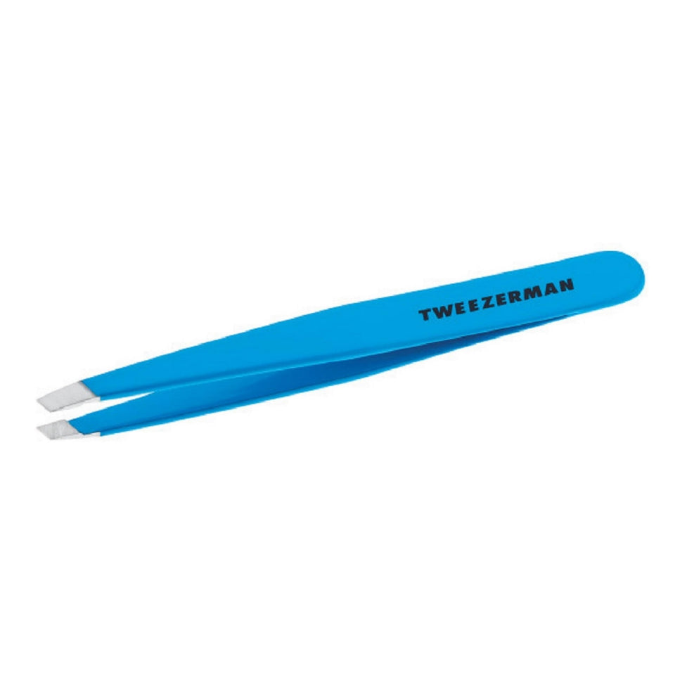Tweezerman stainless steel slant tweezer blue jewel for precise brow shaping.