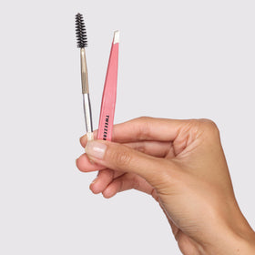 Tweezerman Tea Rose Brow Brush with spoolie blends products for a natural brow finish